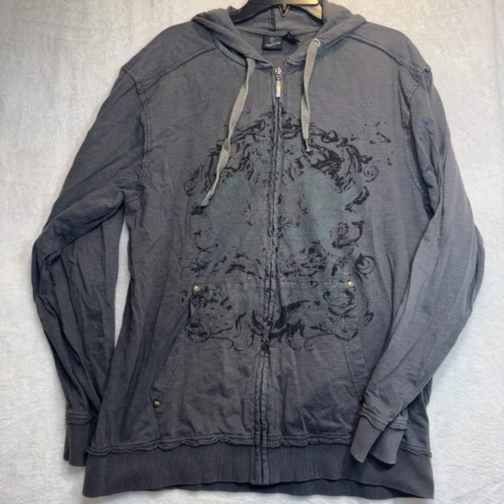 Burnside Fullzip Hoodie Mens Size Large Gray Large Graphic Pockets 100% Cotton